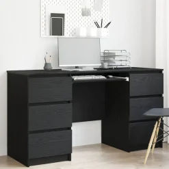 Kantoormeubelen*vidaXL Bureau met lade 140 x 50 x 76 cm Bewerkt hout Zwart eiken