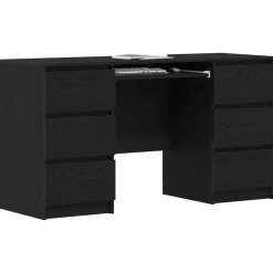 Kantoormeubelen*vidaXL Bureau met lade 140 x 50 x 76 cm Bewerkt hout Zwart eiken
