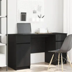 Kantoormeubelen*vidaXL Bureau met lade 140 x 49 x 76 cm Bewerkt hout Zwart eiken