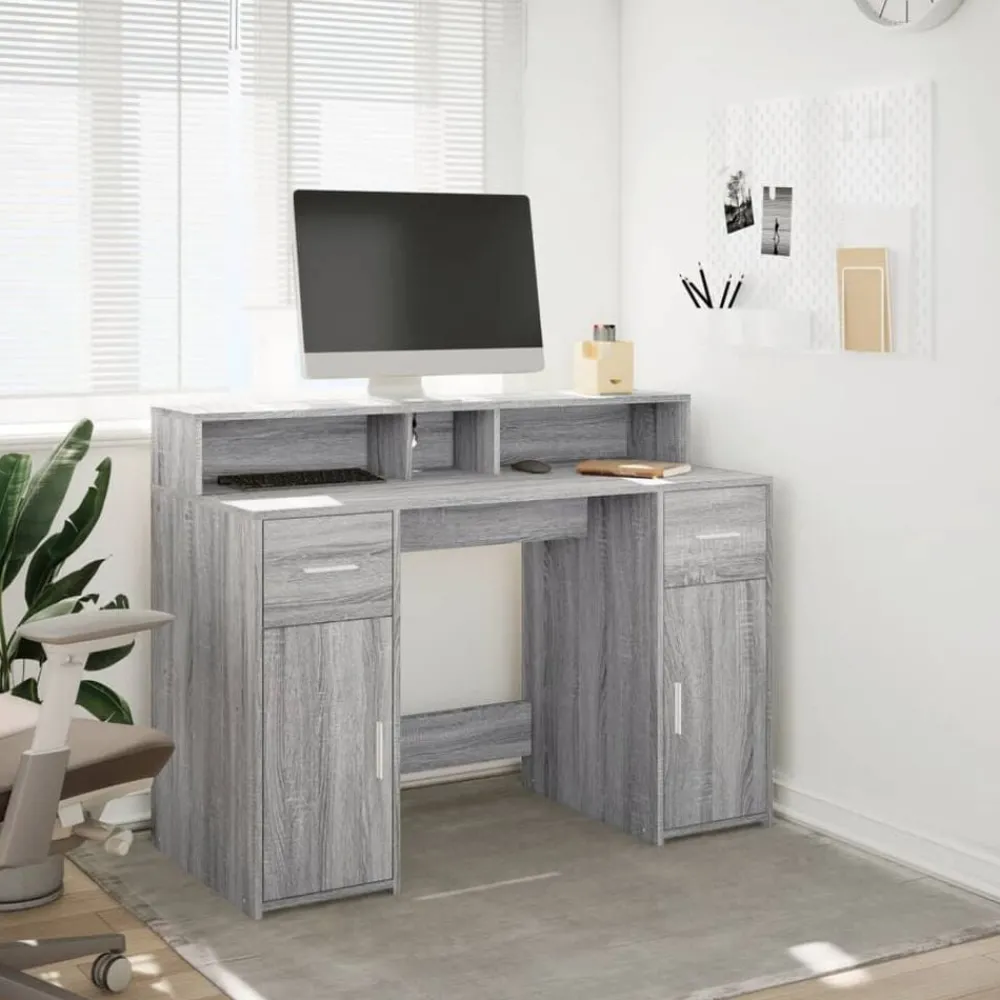 Bureau met LED-verlichting 120x55x91 cm hout eiken>vidaXL Hot