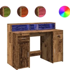 Kantoormeubelen*vidaXL Bureau met LED-verlichting 120x55x91 cm bewerkt hout Oud hout