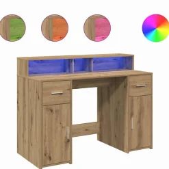 Kantoormeubelen*vidaXL Bureau met LED-verlichting 120x55x91 cm hout artisanaal eiken artisanaal eikenkleurig