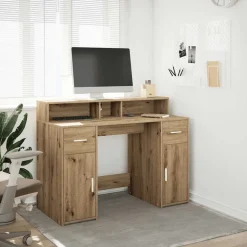 Kantoormeubelen*vidaXL Bureau met LED-verlichting 120x55x91 cm hout artisanaal eiken artisanaal eikenkleurig