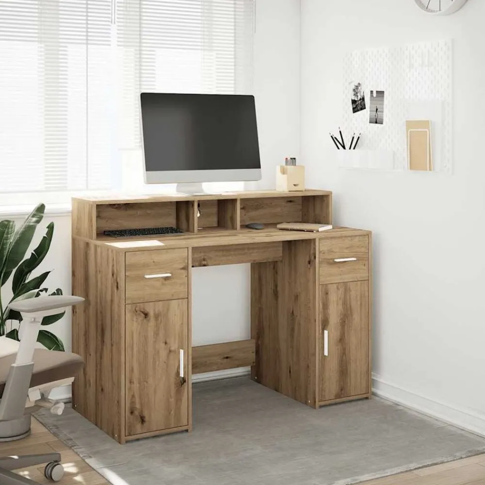 Kantoormeubelen*vidaXL Bureau met LED-verlichting 120x55x91 cm hout artisanaal eiken artisanaal eikenkleurig