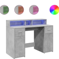 Kantoormeubelen*vidaXL Bureau met LED-verlichting 120x55x91 cm bewerkt hout Betongrijs