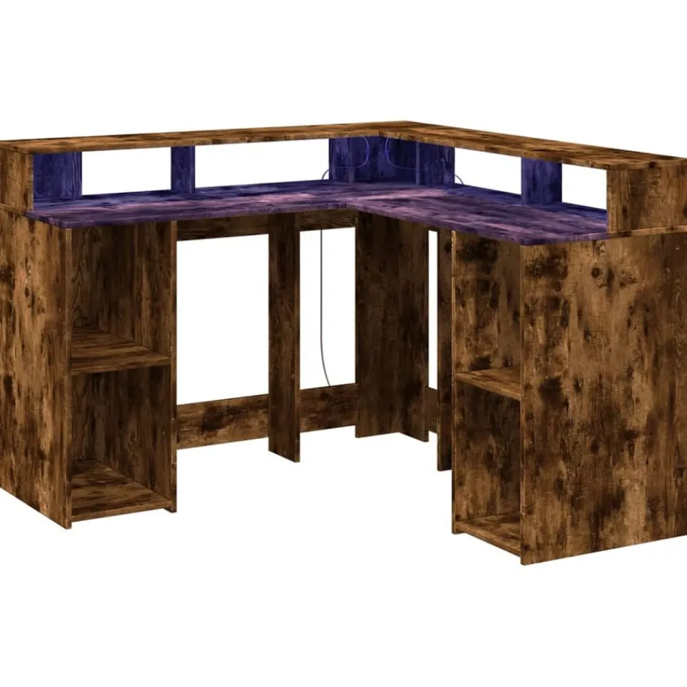 Bureau met LED-verlichting 130x130x91 cm hout>vidaXL Outlet