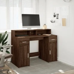 Kantoormeubelen*vidaXL Bureau met LED-verlichting 120x55x91 cm hout ig bruin eikenkleur