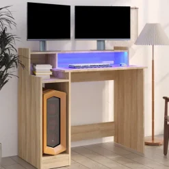 Bureau met LED-verlichting 97x45x90 cm hout kleurig>vidaXL Hot