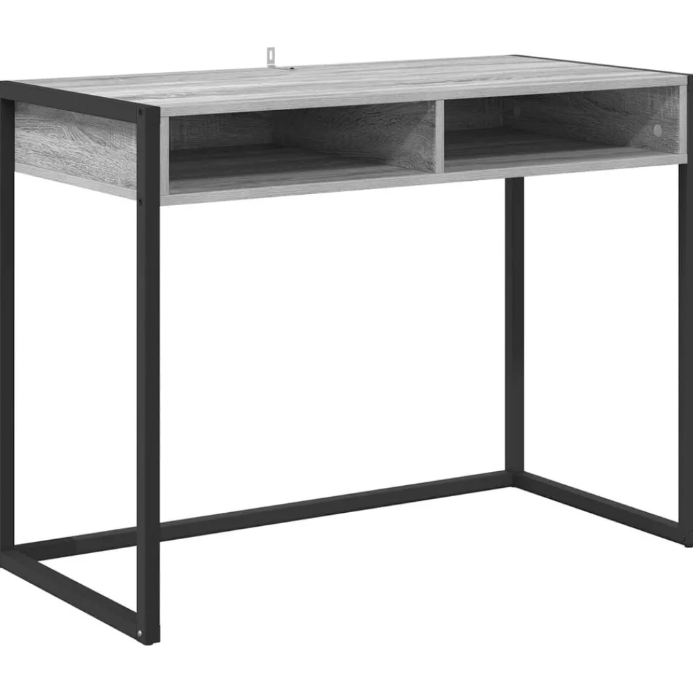 Kantoormeubelen*vidaXL Bureau met opslag 100 x 50 x 75 cm Bewerkt hout Grijs sonoma