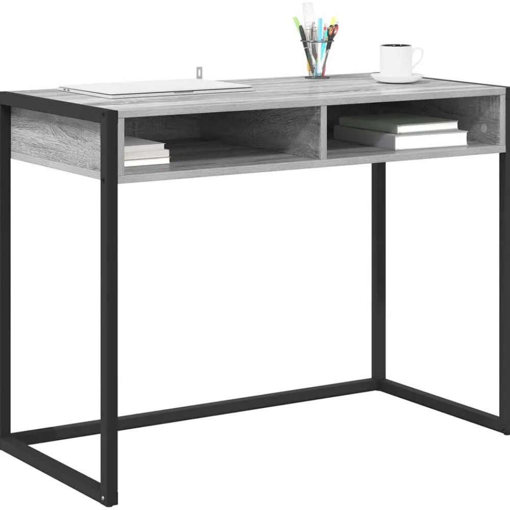 Kantoormeubelen*vidaXL Bureau met opslag 100 x 50 x 75 cm Bewerkt hout Grijs sonoma