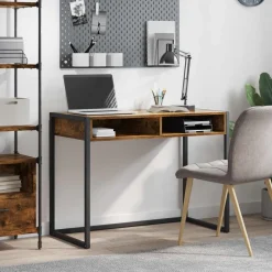 Bureau met opslag Rook Eik 100 x 50 x 75 cm Bewerkt hout>vidaXL Discount