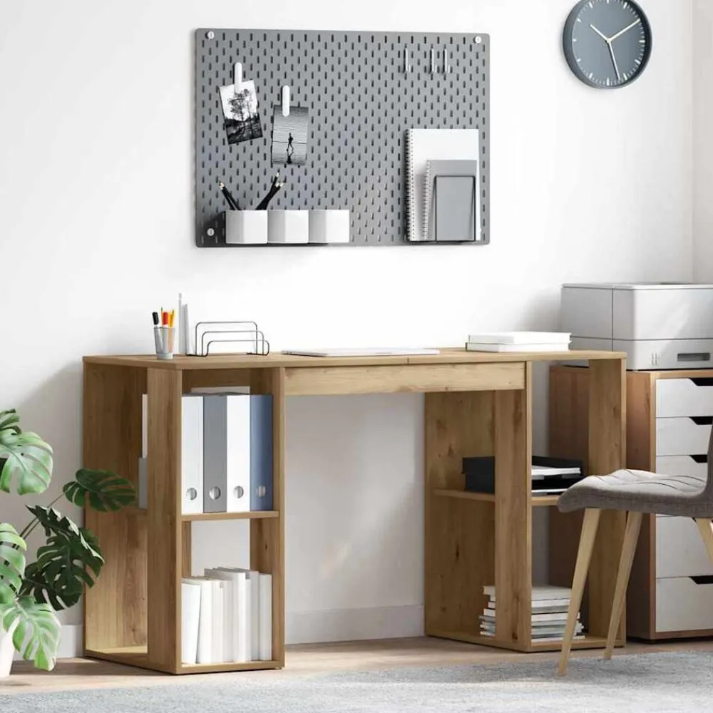 Bureau met plank Artisan Eiken 130 x 50.5 x 75 cm Bewerkt hout>vidaXL Discount