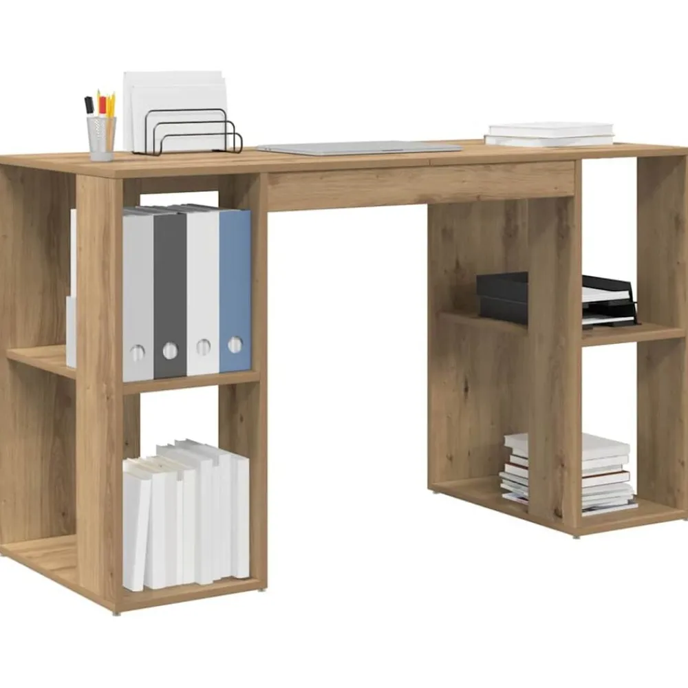 Bureau met plank Artisan Eiken 130 x 50.5 x 75 cm Bewerkt hout>vidaXL Discount