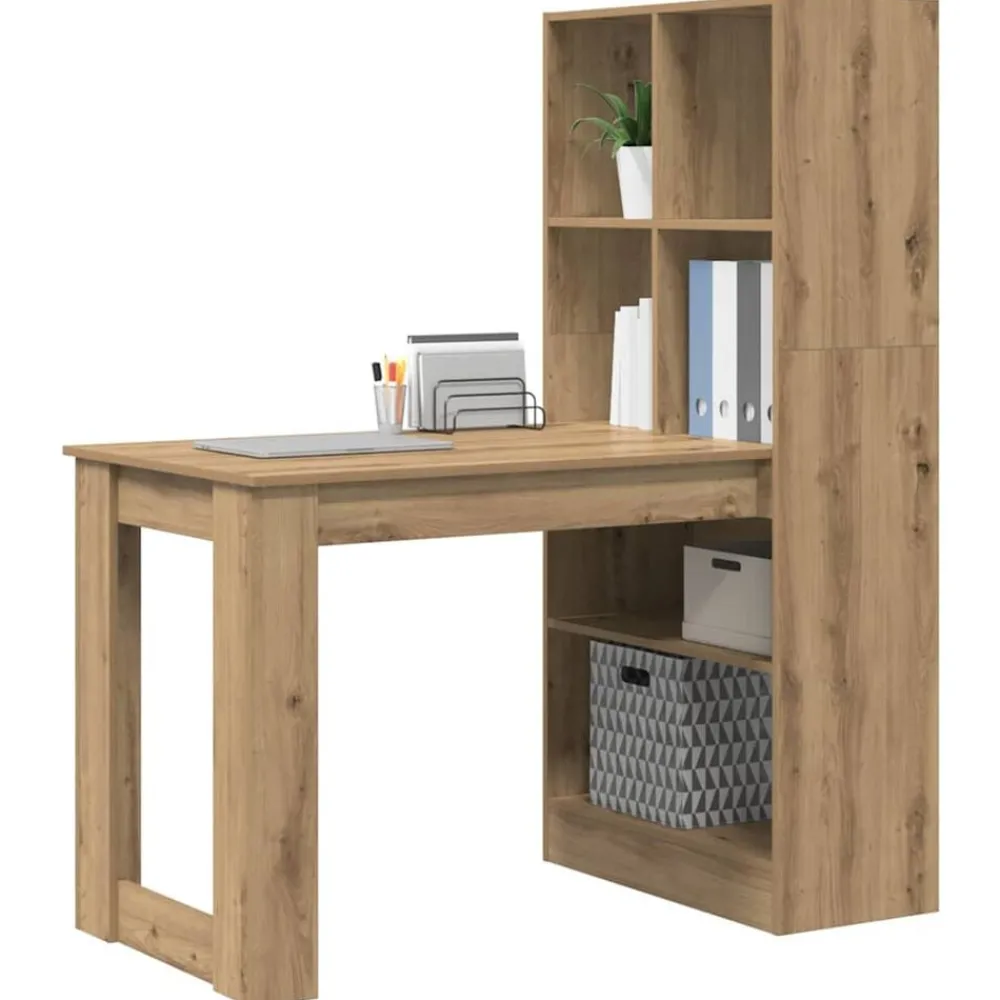 Bureau met plank Artisan Eiken 122 x 67 x 145 cm Bewerkt hout>vidaXL Discount