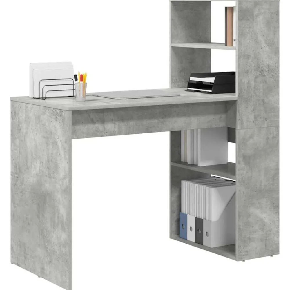 Bureau met plank Beton Grijs 113 x 54 x 120 cm Bewerkt hout>vidaXL Sale