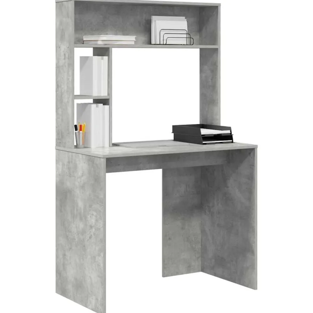 Bureau met plank Beton Grijs 91 x 50 x 149 cm Bewerkt hout>vidaXL