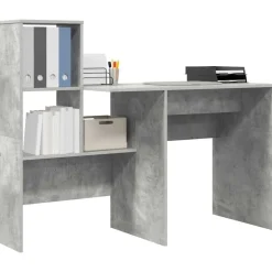 Kantoormeubelen*vidaXL Bureau met plank Beton Grijs 131,5 x 50 x 106,5 cm Bewerkt hout Betongrijs