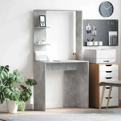 Bureau met plank Beton Grijs 78,5 x 37 x 154,5 cm Bewerkt hout>vidaXL Clearance