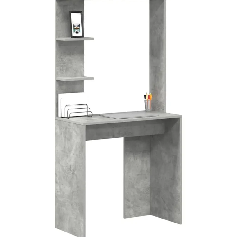 Bureau met plank Beton Grijs 78,5 x 37 x 154,5 cm Bewerkt hout>vidaXL Clearance