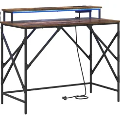 Kantoormeubelen*vidaXL Bureau met plank 100 x 50 x 86,5 cm Bewerkt hout Gerookt eiken