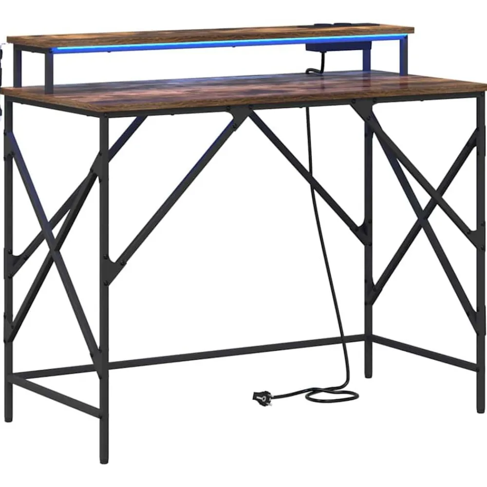 Kantoormeubelen*vidaXL Bureau met plank 100 x 50 x 86,5 cm Bewerkt hout Gerookt eiken