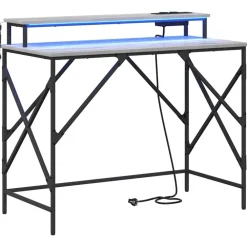 Kantoormeubelen*vidaXL Bureau met plank 100 x 50 x 86,5 cm Bewerkt hout Grijs sonoma