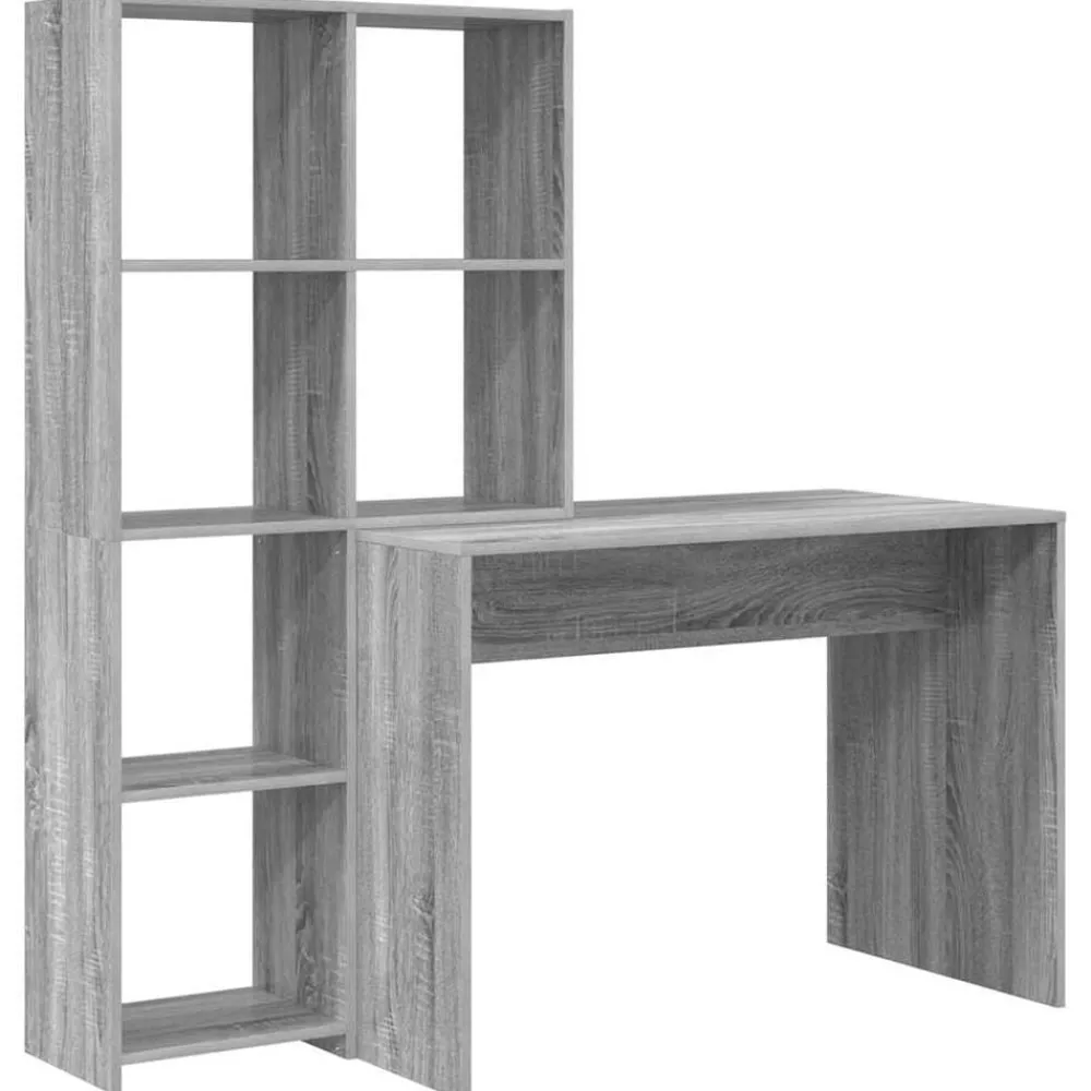 Kantoormeubelen*vidaXL Bureau met plank 138,5 x 55 x 143 cm Bewerkt hout Grijs sonoma