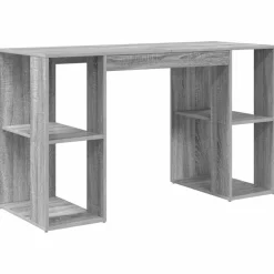 Kantoormeubelen*vidaXL Bureau met plank 130 x 50.5 x 75 cm Bewerkt hout Grijs sonoma