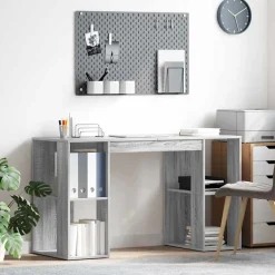 Kantoormeubelen*vidaXL Bureau met plank 130 x 50.5 x 75 cm Bewerkt hout Grijs sonoma
