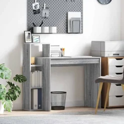 Kantoormeubelen*vidaXL Bureau met plank 100 x 40 x 90 cm Bewerkt hout Grijs sonoma