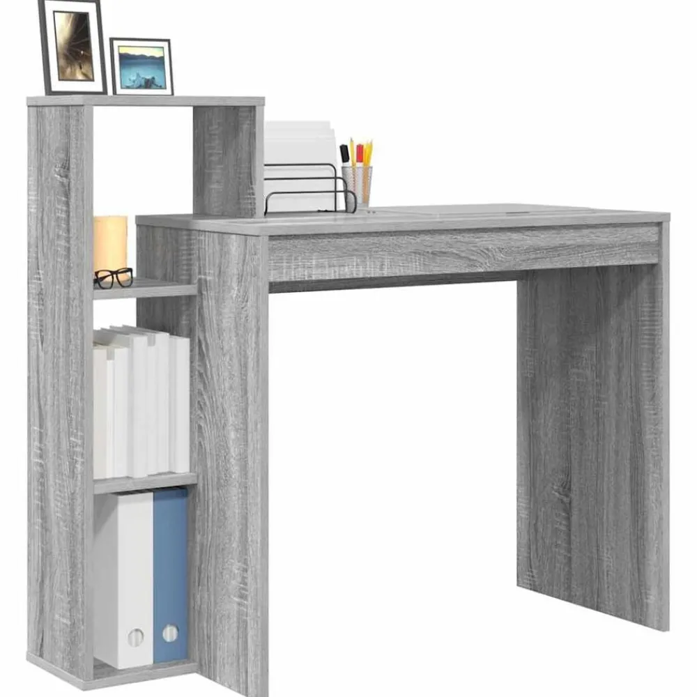Kantoormeubelen*vidaXL Bureau met plank 100 x 40 x 90 cm Bewerkt hout Grijs sonoma