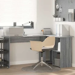 Kantoormeubelen*vidaXL Bureau met plank 142 x 102 x 73 cm Bewerkt hout Grijs sonoma