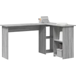 Kantoormeubelen*vidaXL Bureau met plank 142 x 102 x 73 cm Bewerkt hout Grijs sonoma