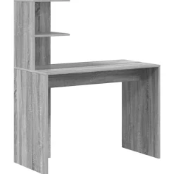 Kantoormeubelen*vidaXL Bureau met plank 102 x 50 x 124 cm Bewerkt hout Grijs sonoma