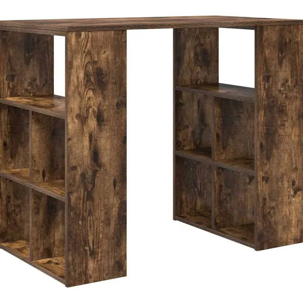 Kantoormeubelen*vidaXL Bureau met plank 90 x 50 x 75 cm Bewerkt hout Gerookt eiken
