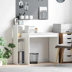 Kantoormeubelen*vidaXL Bureau met plank met opslag 100 x 40 x 90 cm Bewerkt hout Wit