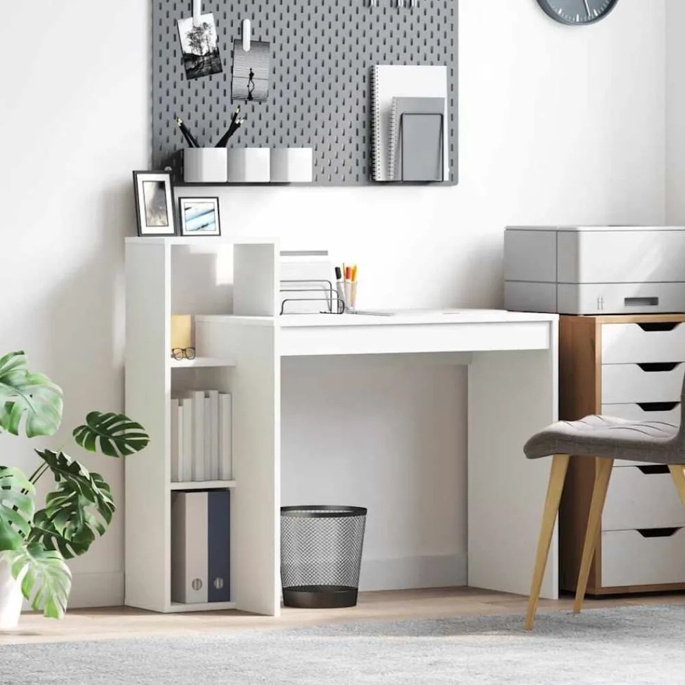 Kantoormeubelen*vidaXL Bureau met plank met opslag 100 x 40 x 90 cm Bewerkt hout Wit