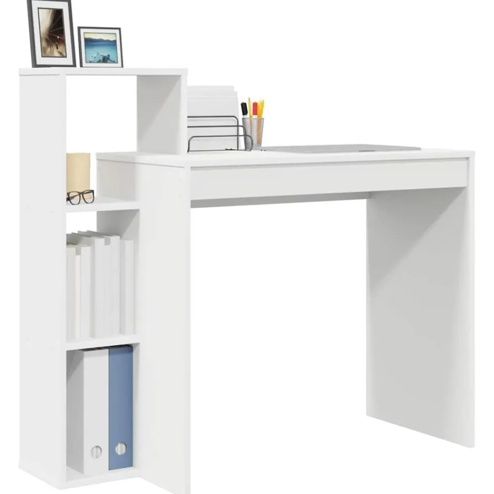 Kantoormeubelen*vidaXL Bureau met plank met opslag 100 x 40 x 90 cm Bewerkt hout Wit