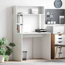 Kantoormeubelen*vidaXL Bureau met plank met opslag 91 x 50 x 149 cm Bewerkt hout Wit