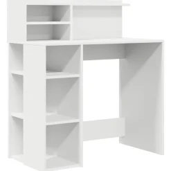 Kantoormeubelen*vidaXL Bureau met plank met opslag 90 x 48 x 101,5 cm Bewerkt hout Wit