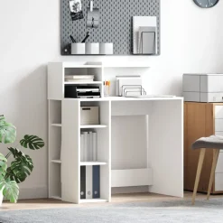 Kantoormeubelen*vidaXL Bureau met plank met opslag 90 x 48 x 101,5 cm Bewerkt hout Wit