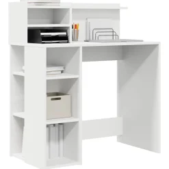 Kantoormeubelen*vidaXL Bureau met plank met opslag 90 x 48 x 101,5 cm Bewerkt hout Wit