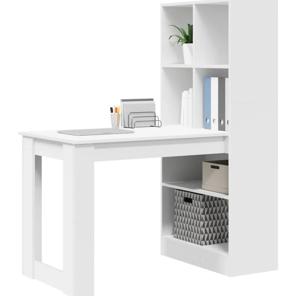 Kantoormeubelen*vidaXL Bureau met plank met opslag 122 x 67 x 145 cm Bewerkt hout Wit