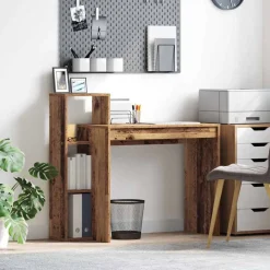 Kantoormeubelen*vidaXL Bureau met plank 100 x 40 x 90 cm Bewerkt hout Oud hout