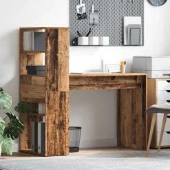 Kantoormeubelen*vidaXL Bureau met plank 113 x 54 x 120 cm Bewerkt hout Oud hout