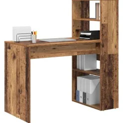Kantoormeubelen*vidaXL Bureau met plank 113 x 54 x 120 cm Bewerkt hout Oud hout