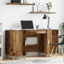 Kantoormeubelen*vidaXL Bureau met plank 140 x 50 x 75 cm Bewerkt hout Oud hout