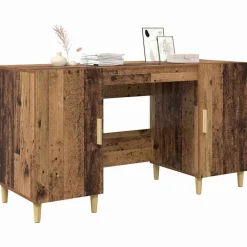 Kantoormeubelen*vidaXL Bureau met plank 140 x 50 x 75 cm Bewerkt hout Oud hout