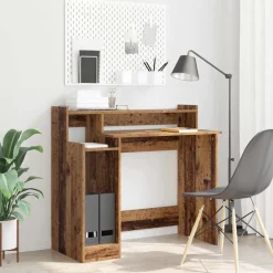 Kantoormeubelen*vidaXL Bureau met plank Oudhout 97 x 45 x 90 cm Bewerkt hout Oud hout