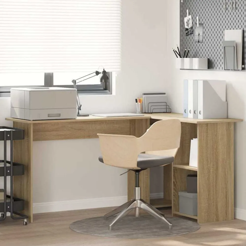 Kantoormeubelen*vidaXL Bureau met plank 142 x 102 x 73 cm Bewerkt hout Sonoma eiken